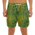 Green And Black African Ethnic Print Men's Split Running Shorts