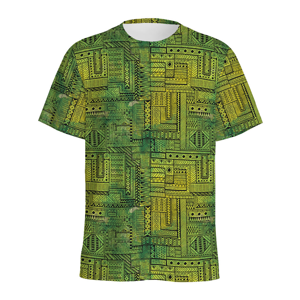 Green And Black African Ethnic Print Men's Sports T-Shirt