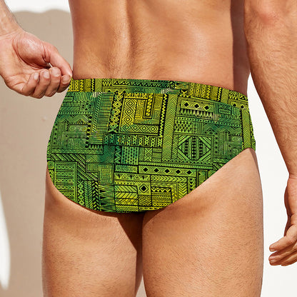 Green And Black African Ethnic Print Men's Swim Briefs