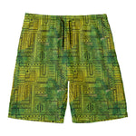 Green And Black African Ethnic Print Men's Swim Trunks