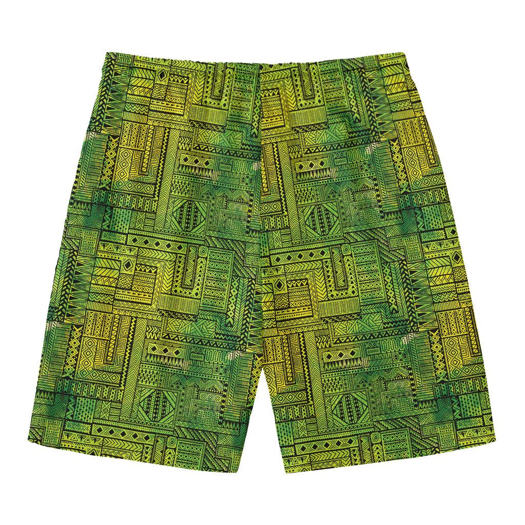 Green And Black African Ethnic Print Men's Swim Trunks