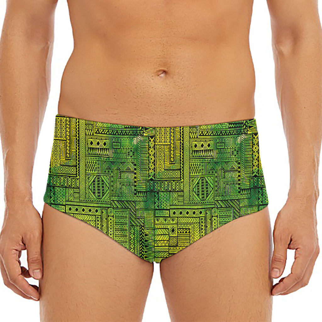 Green And Black African Ethnic Print Men's Triangle Swim Briefs