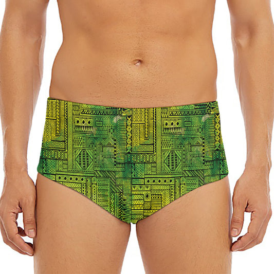 Green And Black African Ethnic Print Men's Triangle Swim Briefs