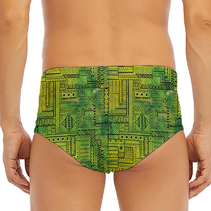 Green And Black African Ethnic Print Men's Triangle Swim Briefs