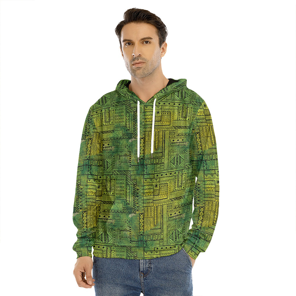 Green And Black African Ethnic Print Men's Velvet Pullover Hoodie
