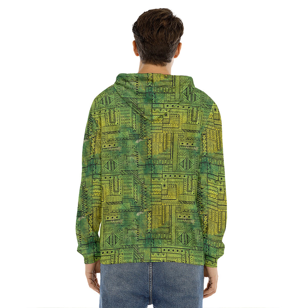 Green And Black African Ethnic Print Men's Velvet Pullover Hoodie