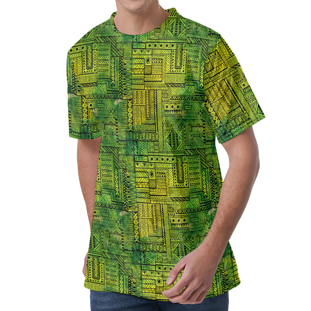 Green And Black African Ethnic Print Men's Velvet T-Shirt
