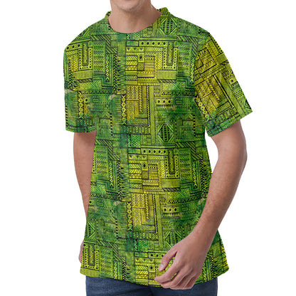 Green And Black African Ethnic Print Men's Velvet T-Shirt