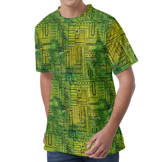 Green And Black African Ethnic Print Men's Velvet T-Shirt