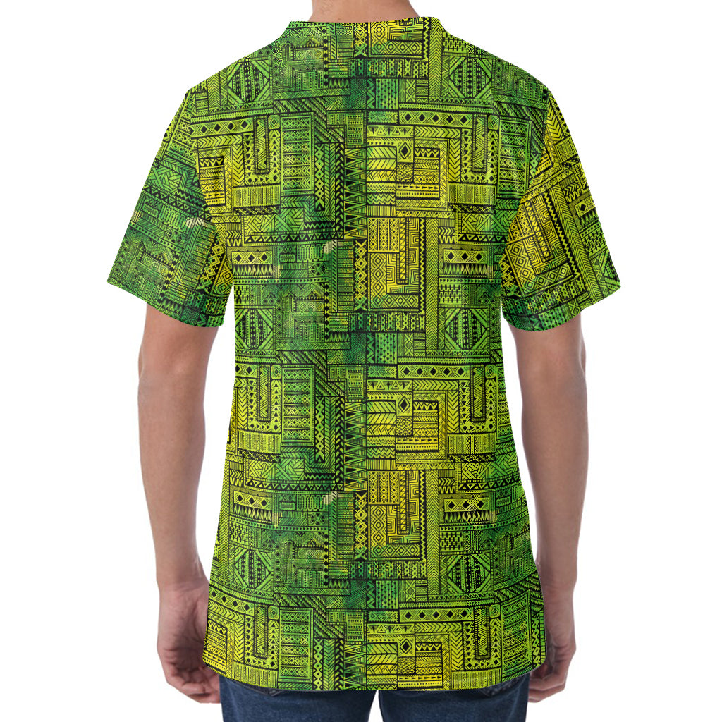Green And Black African Ethnic Print Men's Velvet T-Shirt