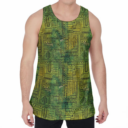 Green And Black African Ethnic Print Men's Velvet Tank Top