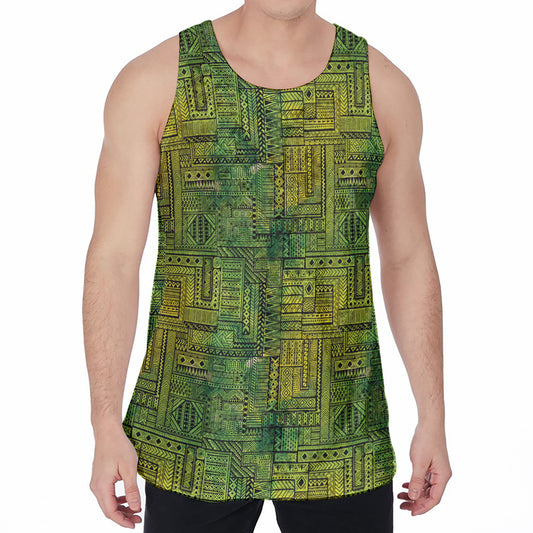 Green And Black African Ethnic Print Men's Velvet Tank Top