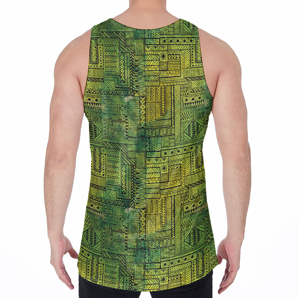 Green And Black African Ethnic Print Men's Velvet Tank Top