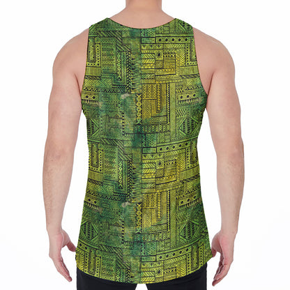 Green And Black African Ethnic Print Men's Velvet Tank Top