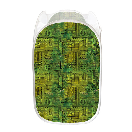 Green And Black African Ethnic Print Mesh Laundry Hamper
