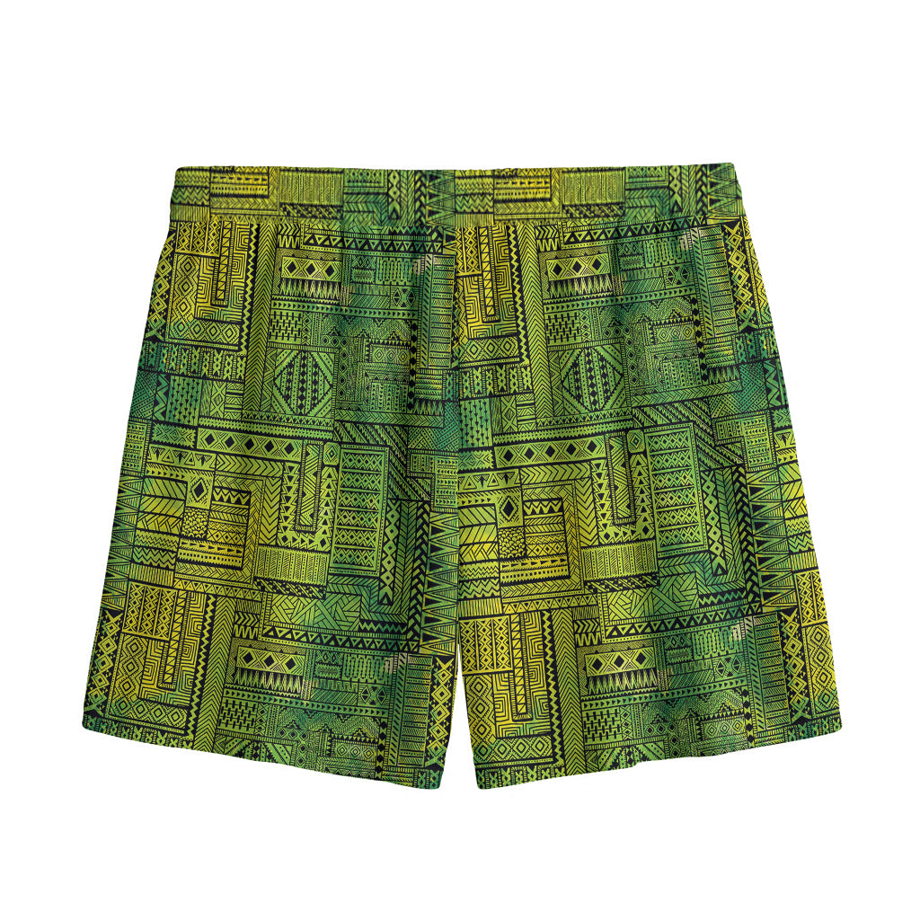 Green And Black African Ethnic Print Mesh Shorts