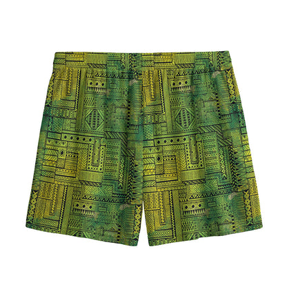 Green And Black African Ethnic Print Mesh Shorts