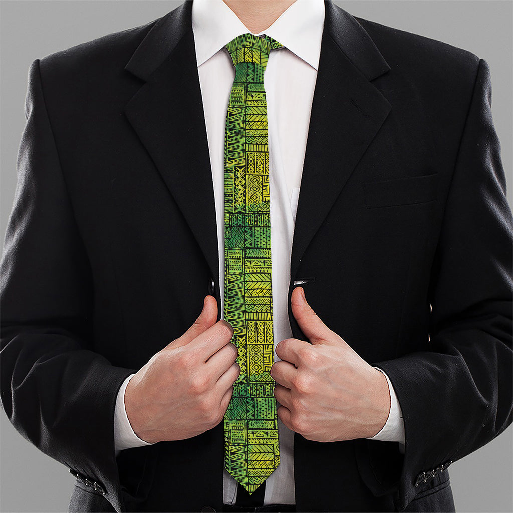 Green And Black African Ethnic Print Necktie