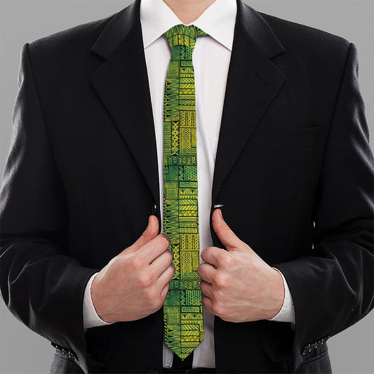 Green And Black African Ethnic Print Necktie