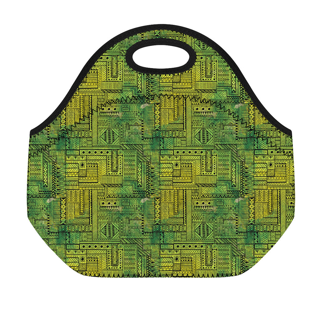 Green And Black African Ethnic Print Neoprene Lunch Bag