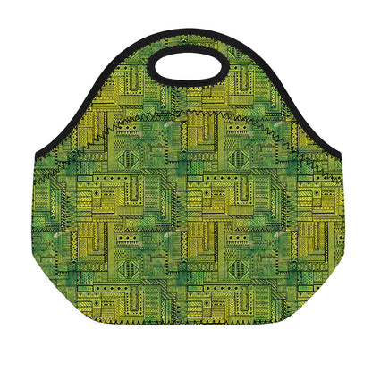 Green And Black African Ethnic Print Neoprene Lunch Bag