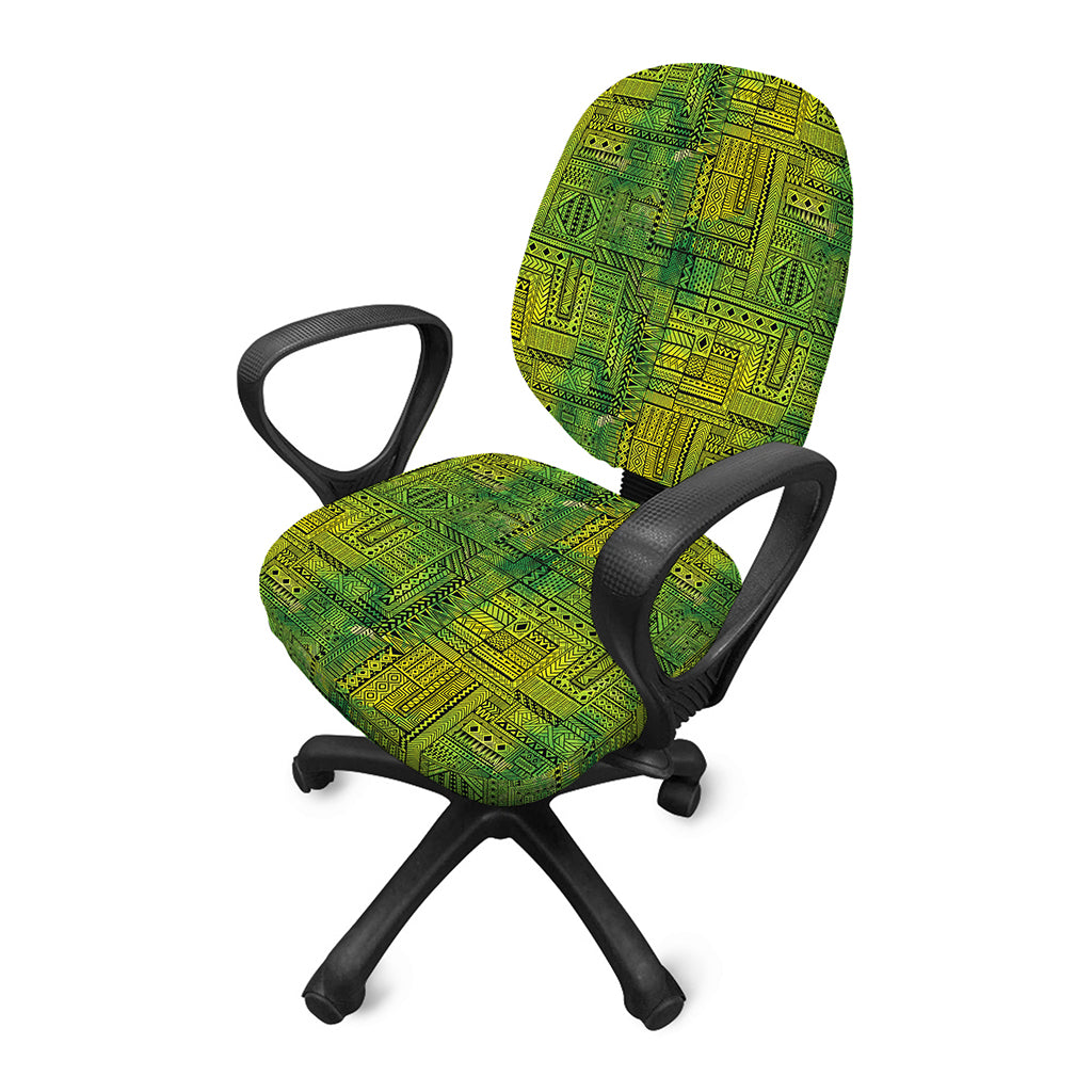 Green And Black African Ethnic Print Office Chair Cover