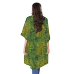 Green And Black African Ethnic Print Open Front Beach Cover Up