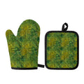 Green And Black African Ethnic Print Oven Mitt And Pot Holder Set