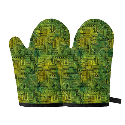 Green And Black African Ethnic Print Oven Mitts