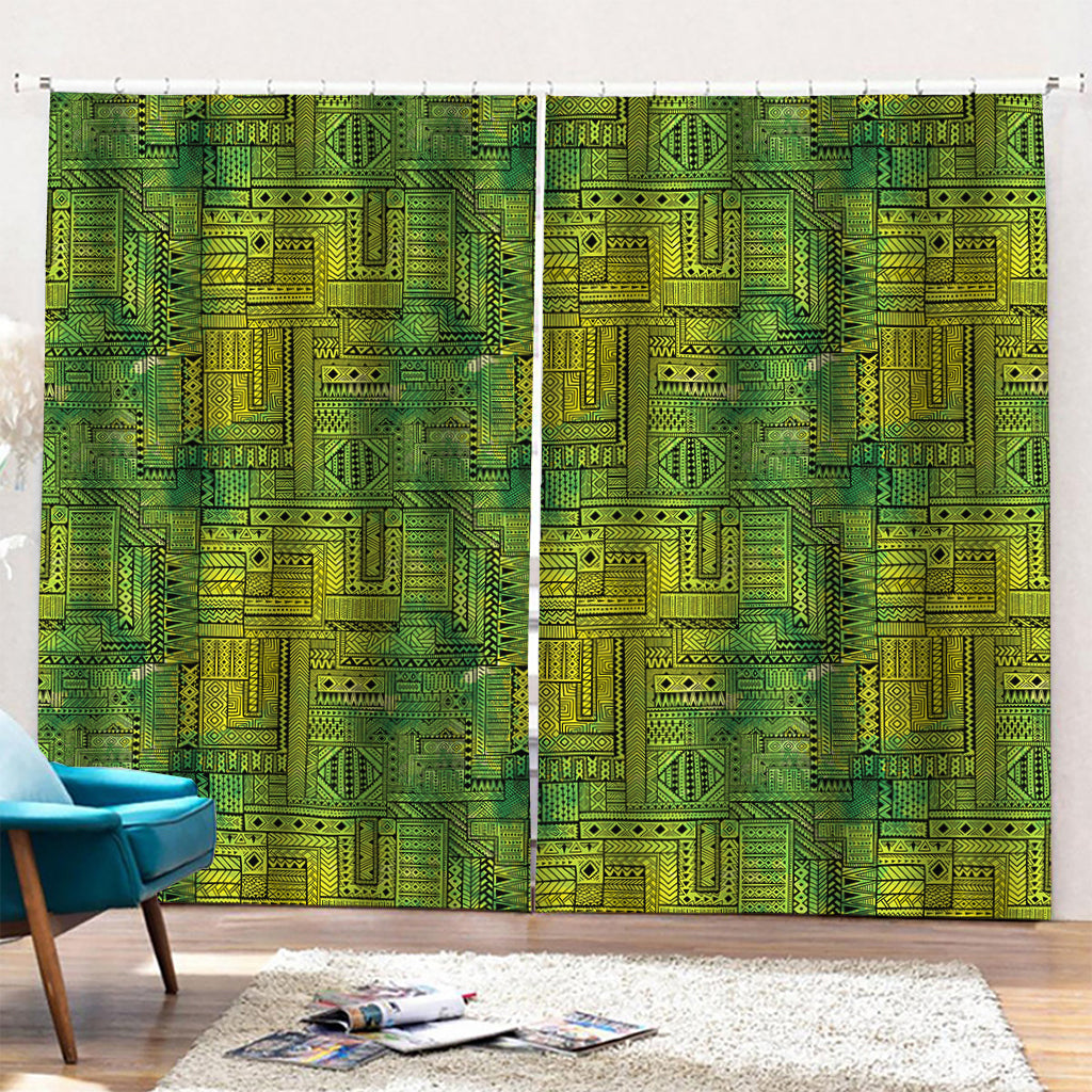 Green And Black African Ethnic Print Pencil Pleat Curtains