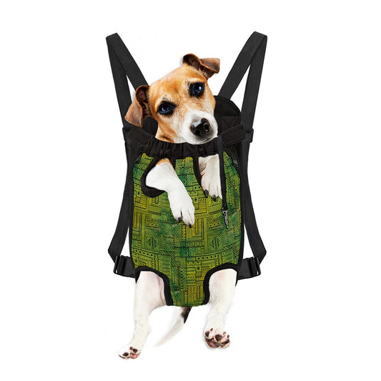 Green And Black African Ethnic Print Pet Carrier Backpack