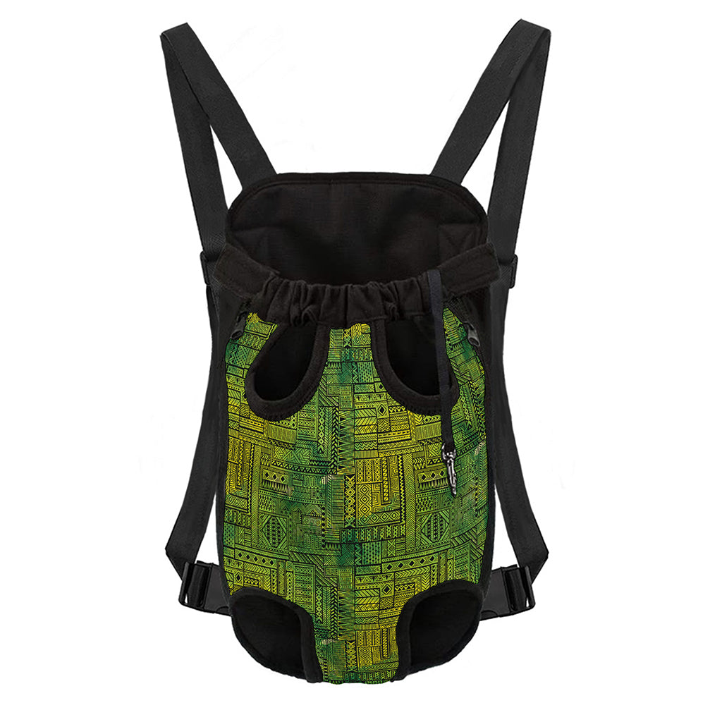 Green And Black African Ethnic Print Pet Carrier Backpack