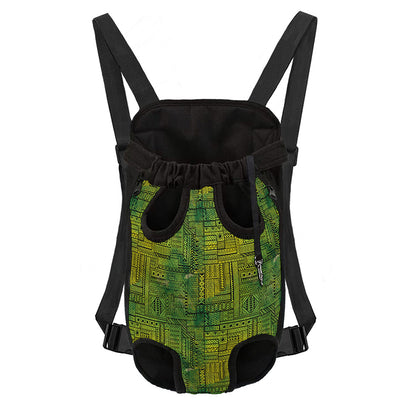 Green And Black African Ethnic Print Pet Carrier Backpack