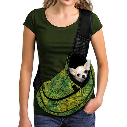 Green And Black African Ethnic Print Pet Sling Carrier
