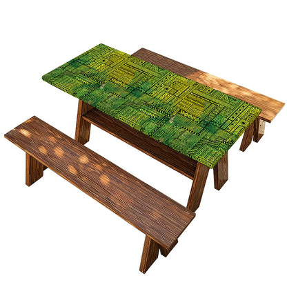 Green And Black African Ethnic Print Picnic Table Cover