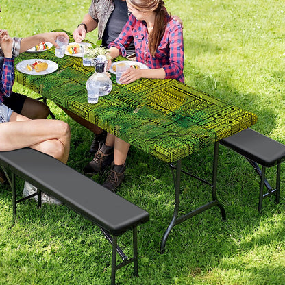Green And Black African Ethnic Print Picnic Table Cover