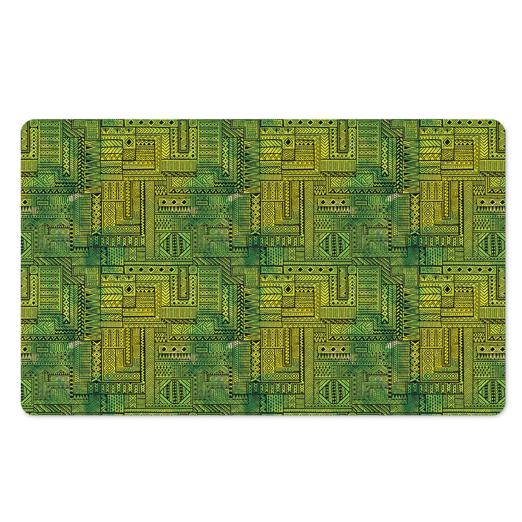 Green And Black African Ethnic Print Polyester Doormat