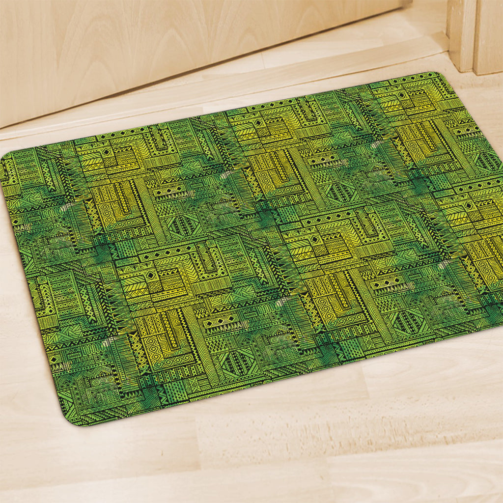 Green And Black African Ethnic Print Polyester Doormat