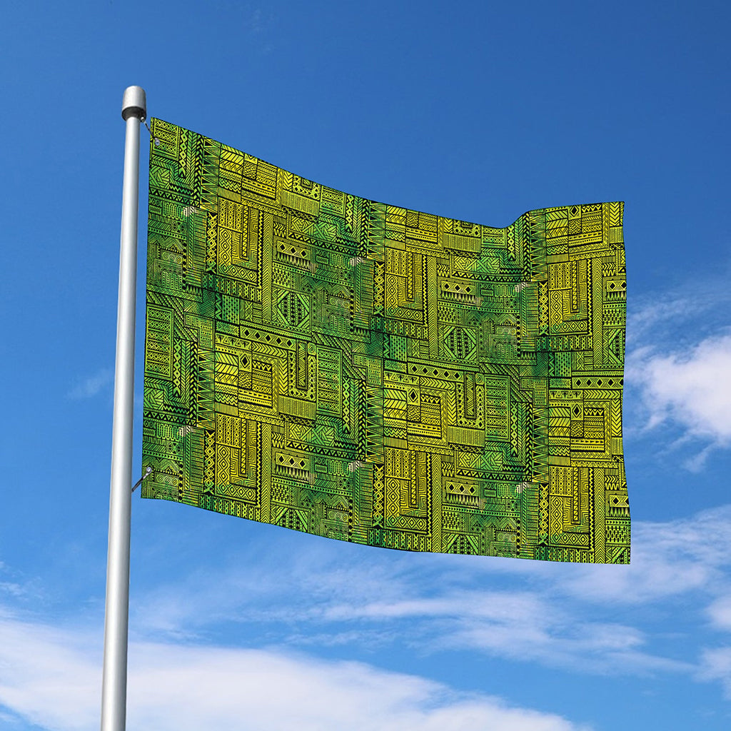 Green And Black African Ethnic Print Polyester Flag
