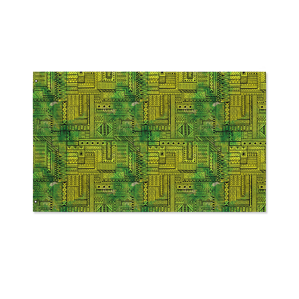 Green And Black African Ethnic Print Polyester Flag
