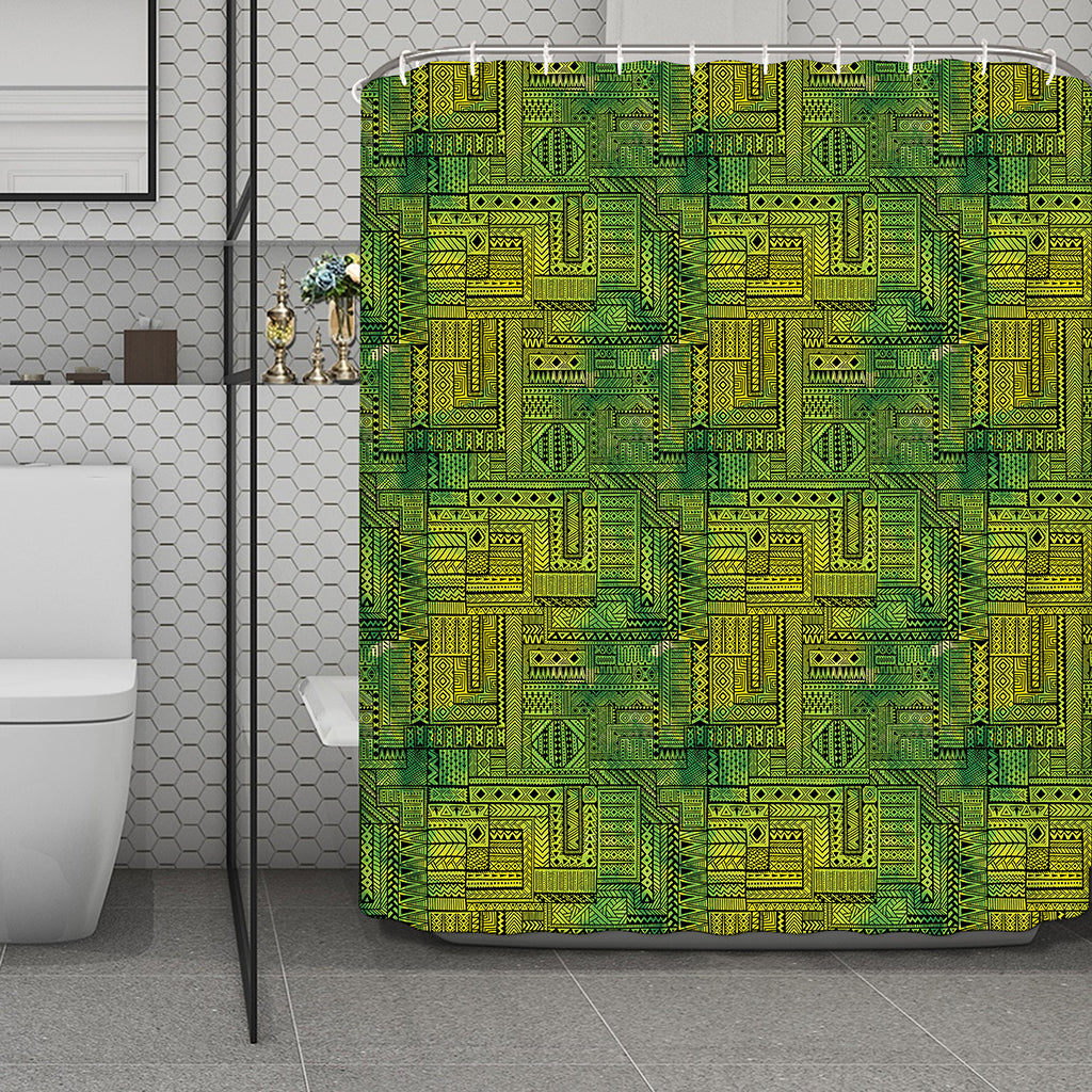 Green And Black African Ethnic Print Polyester Shower Curtain