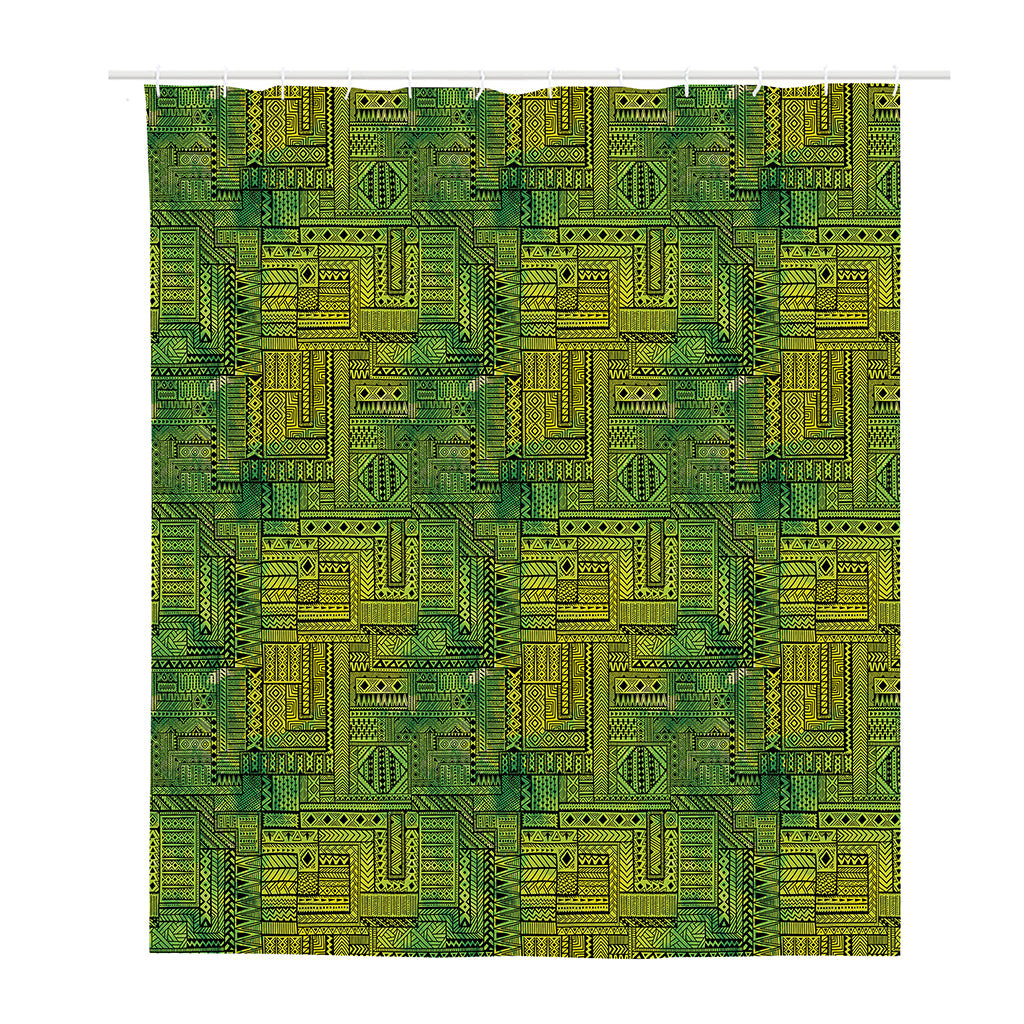 Green And Black African Ethnic Print Polyester Shower Curtain