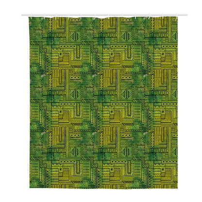 Green And Black African Ethnic Print Polyester Shower Curtain