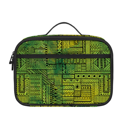 Green And Black African Ethnic Print Portable Lunch Bag