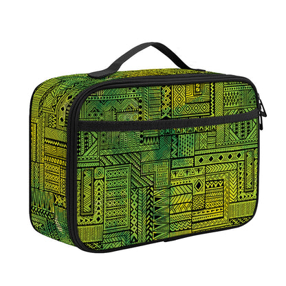 Green And Black African Ethnic Print Portable Lunch Bag
