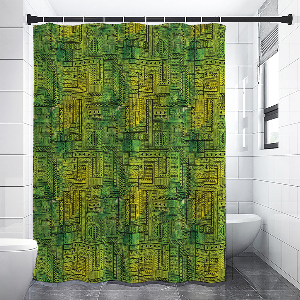 Green And Black African Ethnic Print Premium Shower Curtain