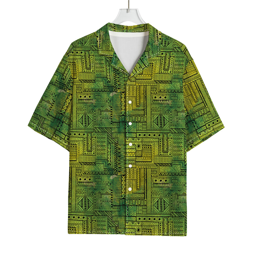Green And Black African Ethnic Print Rayon Hawaiian Shirt