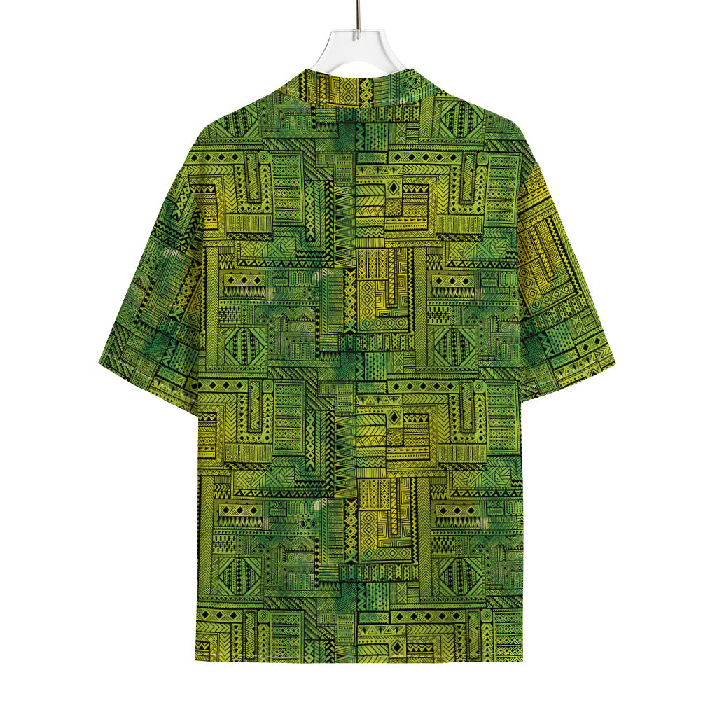 Green And Black African Ethnic Print Rayon Hawaiian Shirt