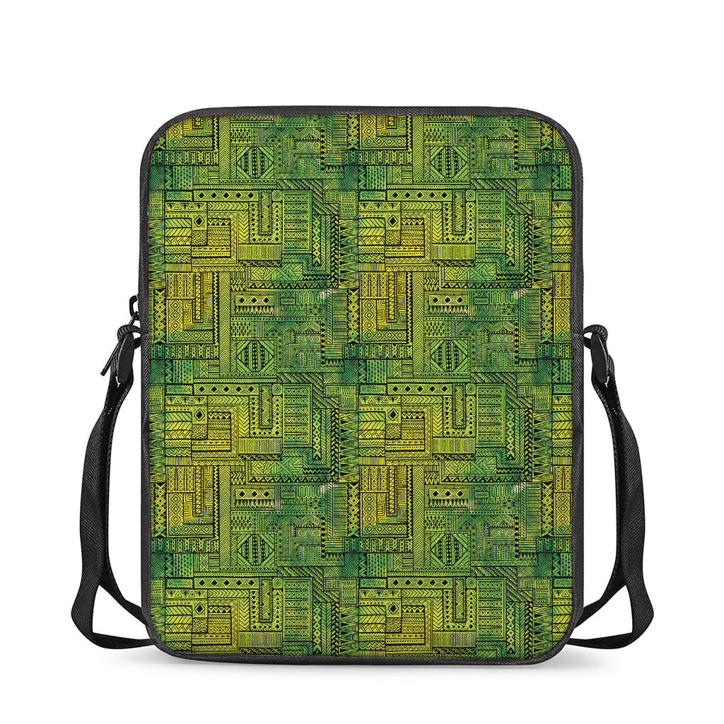 Green And Black African Ethnic Print Rectangular Crossbody Bag