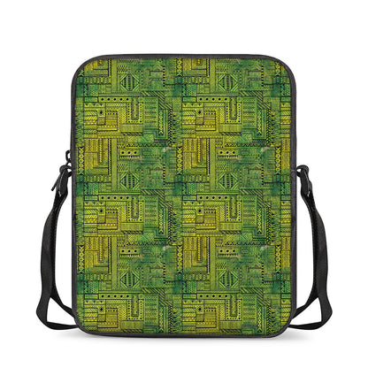 Green And Black African Ethnic Print Rectangular Crossbody Bag